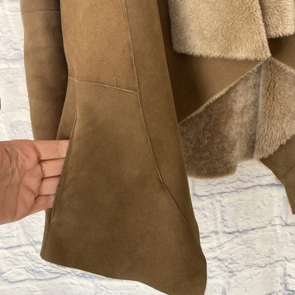 Vince tan shearling draped open jacket - Picture 3 of 10